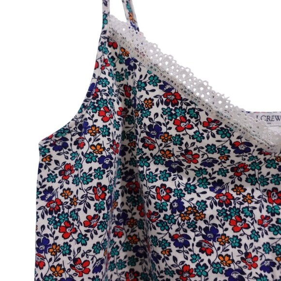 J. Crew Nightgown Sleep Dress Sz M Multicolor Floral Lace Trim Sleeveless V-Neck - Picture 2 of 7